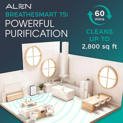Alen Air Purifier BreatheSmart 75i HEPA with Odor Filter for Large Rooms up to 2800 Sq. Ft. - Perfect for Living Room & Kitchen - Captures Dust + Pet