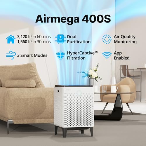 Coway Airmega 400S App-Enabled Smart Air Purifier (Covers 1,560 sq. ft.), True HEPA Air Purifier with Smart Technology, Compatible with Amazon Alexa
